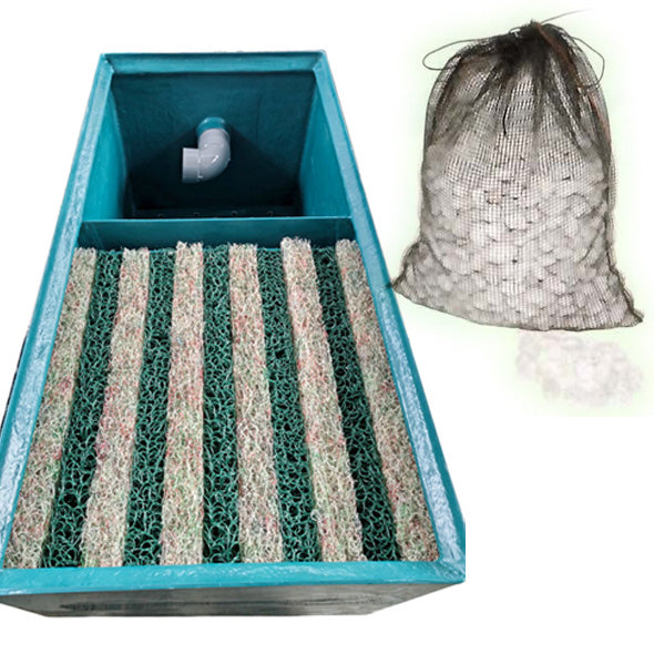 ライフ商事 FRP製生物濾過槽 1-2型 2槽式 濾過材1槽目ビニロック マットろ材1式+2槽目ヴォルケーノ かき殻 送料無料(東北 九州 北海道 沖縄 離島は別途見積)