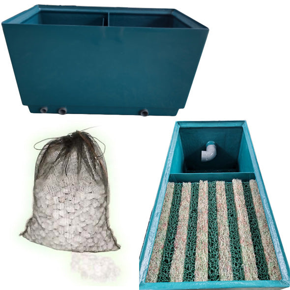 ライフ商事 FRP製生物濾過槽 2-2型 2槽式 本体+濾材 ビニロック マットろ材1式2槽目ヴォルケーノ かき殻 送料無料(東北 九州 北海道 沖縄 離島は別途見積)