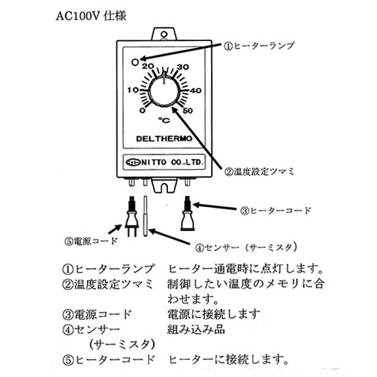 日東チタンヒーター 単相100V 500W(投込) + デルサーモ 日本製 送料無料 但、一部地域除