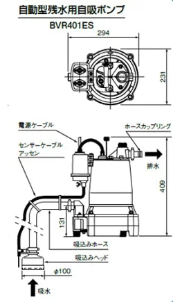 新明和工業 自動型残水用自吸ポンプ BVR Q-Hiポンプ BVR401ES 25A 単相 100V 60Hz 送料無料 但、一部地域除　メーカー直送品　通常15～25日で発送　土日祝除