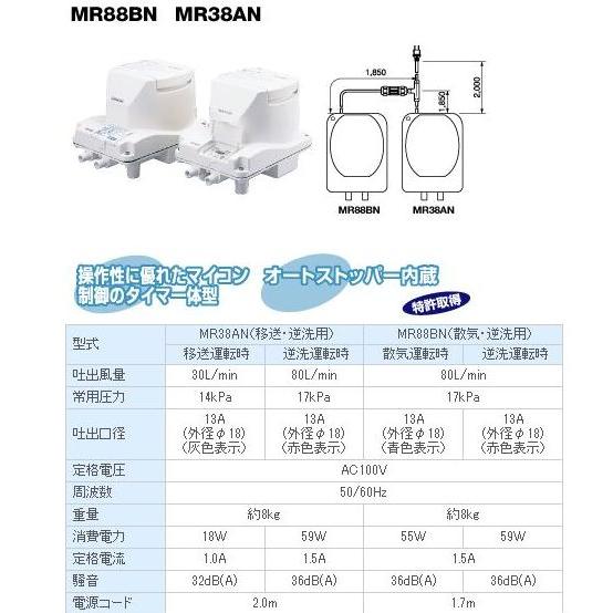 フジクリーン工業(マルカ)MR88BN + MR38AN(タイマ付浄化槽専用ブロワ) 代引不可 送料無料 但、一部地域除 同梱不可