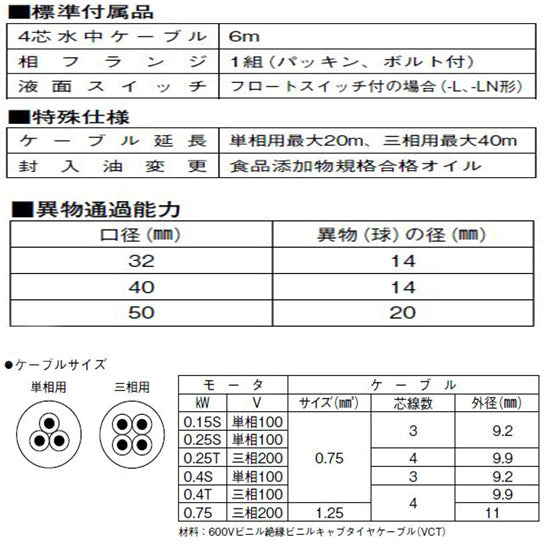 川本ポンプ カワペット WUP4-406-0.25S 単相100V 60Hz 非自動型 強化樹脂製雑排水用水中ポンプ 代引不可 同梱不可 送料無料 但、北海道・東北・九州・沖縄 送料別途