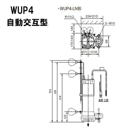 川本ポンプ カワペット WUP4-405-0.25TLN 三相200V 50Hz 自動交互型 強化樹脂製雑排水用水中ポンプ 代引不可 同梱不可 送料無料 但、北海道・東北・九州・沖縄 送料別途