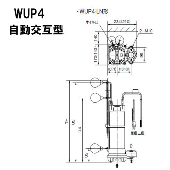 川本ポンプ カワペット WUP4-405-0.25SLN 単相100V 50Hz 自動交互型 強化樹脂製雑排水用水中ポンプ 代引不可 同梱不可 送料無料 但、一部地域除