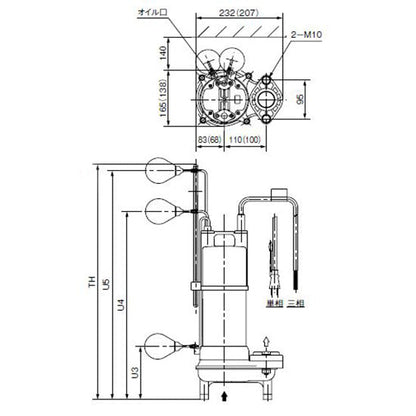 川本ポンプ カワペット WUO4-505-0.75LN 三相200V 50Hz 自動交互型 強化樹脂製雑排水用水中ポンプ 代引不可 同梱不可 送料無料 但、北海道・東北・九州・沖縄 送料別途