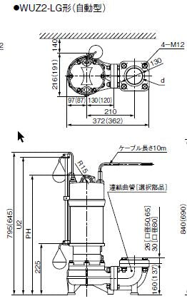 川本ポンプ カワホープ WUZ2-655-1.5LG 三相200V 50Hz 自動型 海水用チタン製水中ポンプ 代引不可 同梱不可 送料無料 但、一部地域除