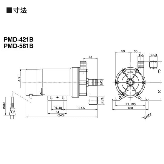 三相電機 マグネットポンプ PMD-421B2M ネジ接続型 代引不可 同梱不可 送料無料 但、一部地域除