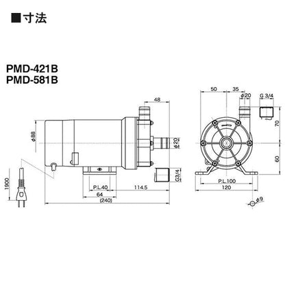 在庫品 三相電機 マグネットポンプ PMD-581B2M 単相100V 50Hz/60Hz共通 ネジ接続型　送料無料 但、一部地域除 代引/同梱不可