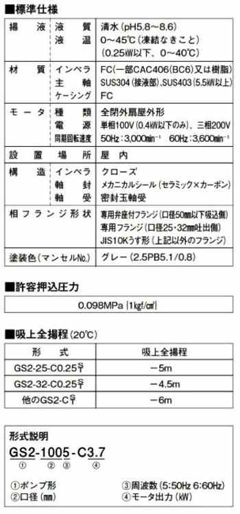 川本 自吸式タービンポンプ GS2-326-C0.25S 単相100V 60Hz 代引不可 同梱不可 送料無料 但、一部地域除