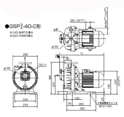 川本 海水用 自吸式プラスチックポンプ GSP3-406-C0.4S 単相100V 60Hz代引不可 同梱不可 送料無料 但、一部地域除